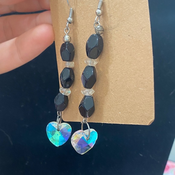 Jewelry - Black and Iridescent Heart Earrings